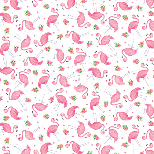 Benartex - Mini Flamingos - White