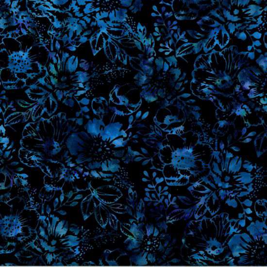 Hoffman Fabrics - Bali Batik - Big Floral - Black / Blue
